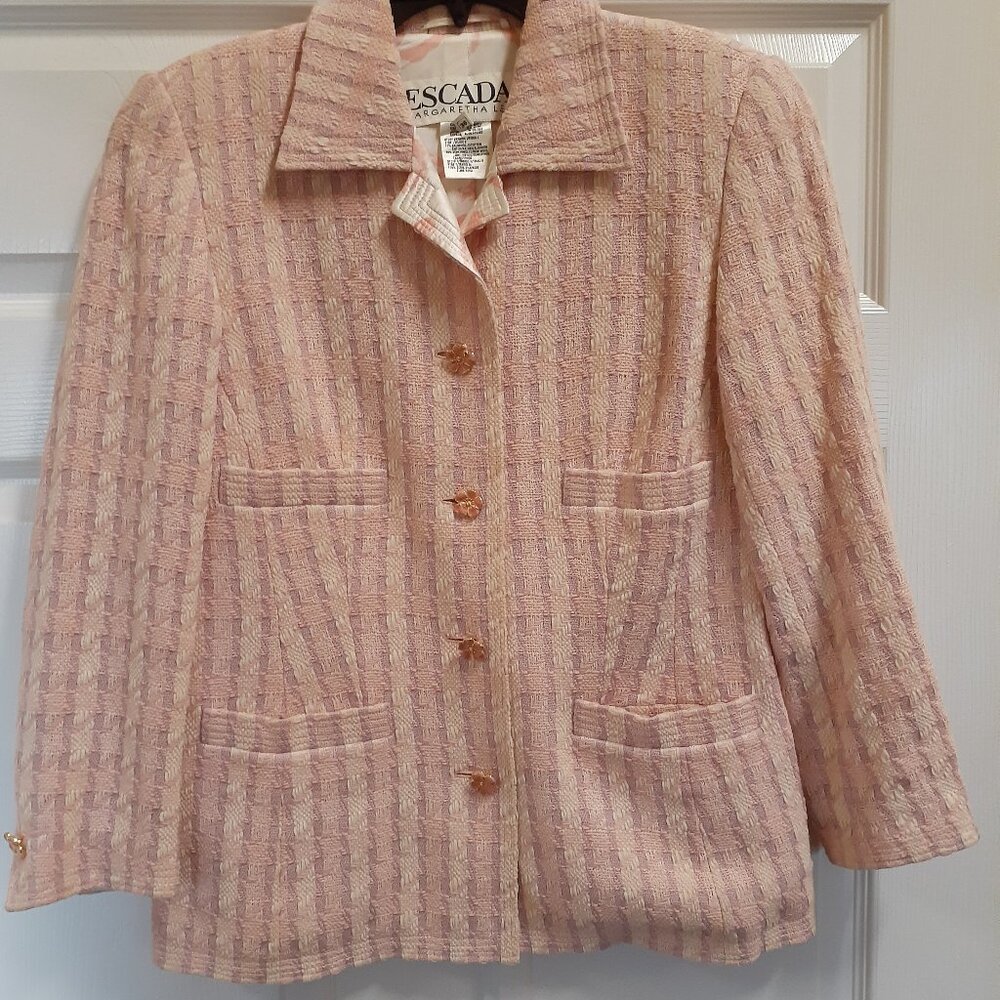 Escada Margaretha Ley Pink Vintage Jacket Cute! *Flower Buttons!* Sz 36 VINTAGE!